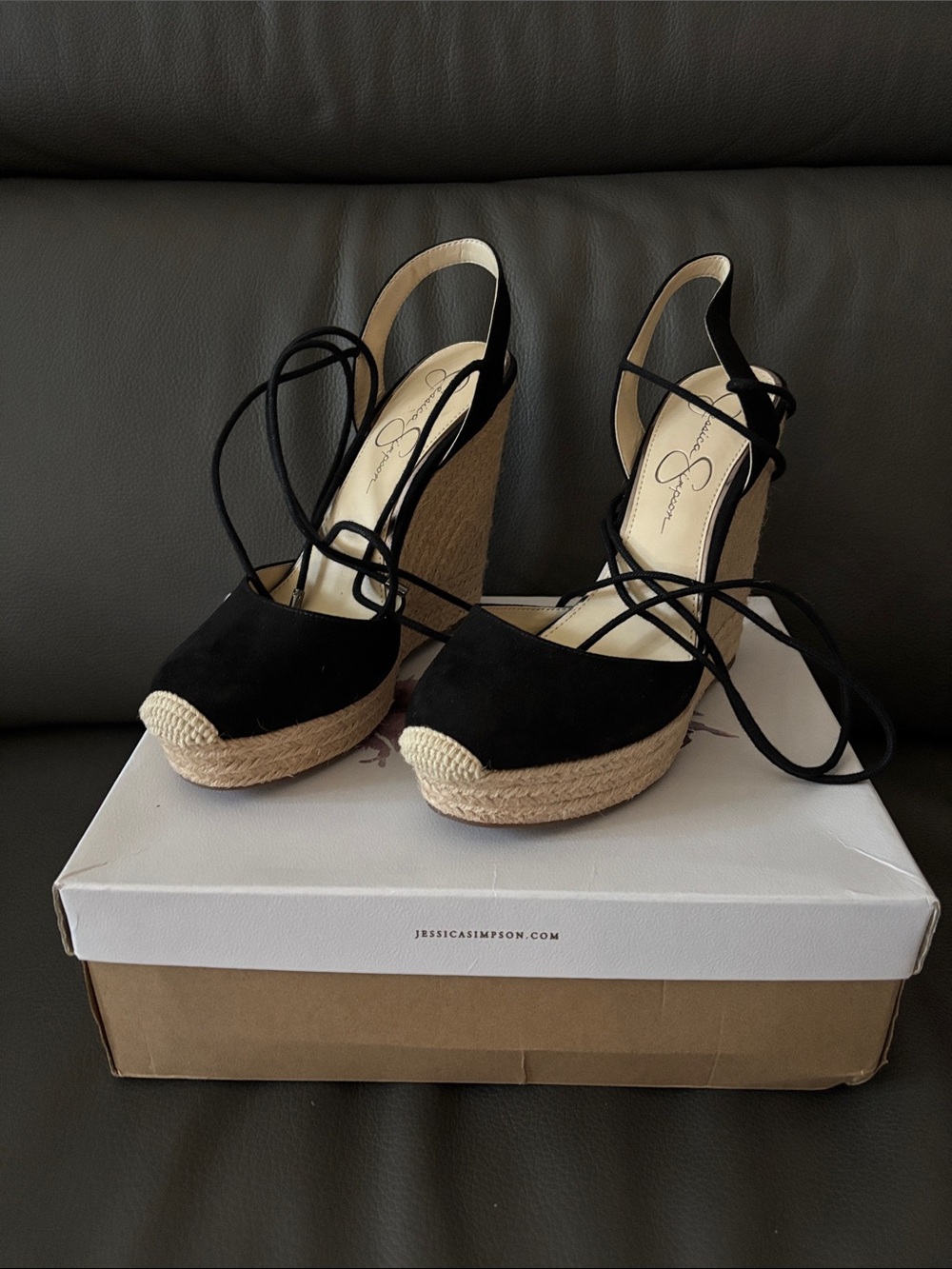 Jessica Simpson Black Espadrille Slingback with Ankle Wraps: New in box